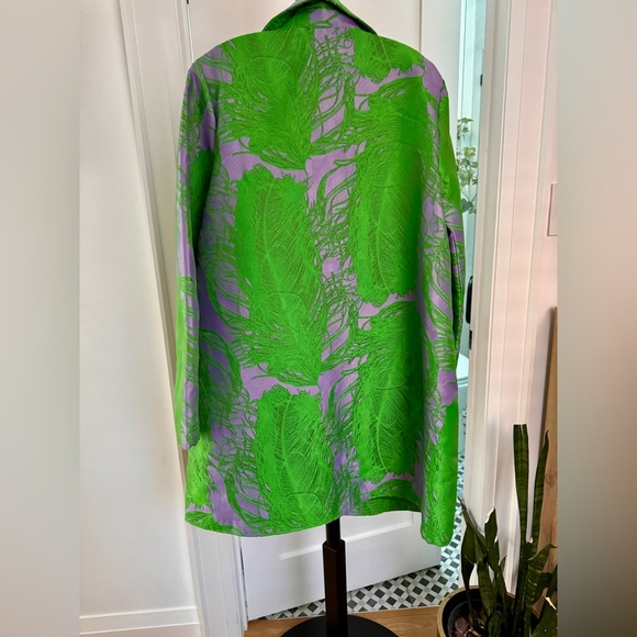 Iris Apfel x H&M Jacquard-weave Coat Jacket Feather print Purple Green XS - Picture 7 of 14